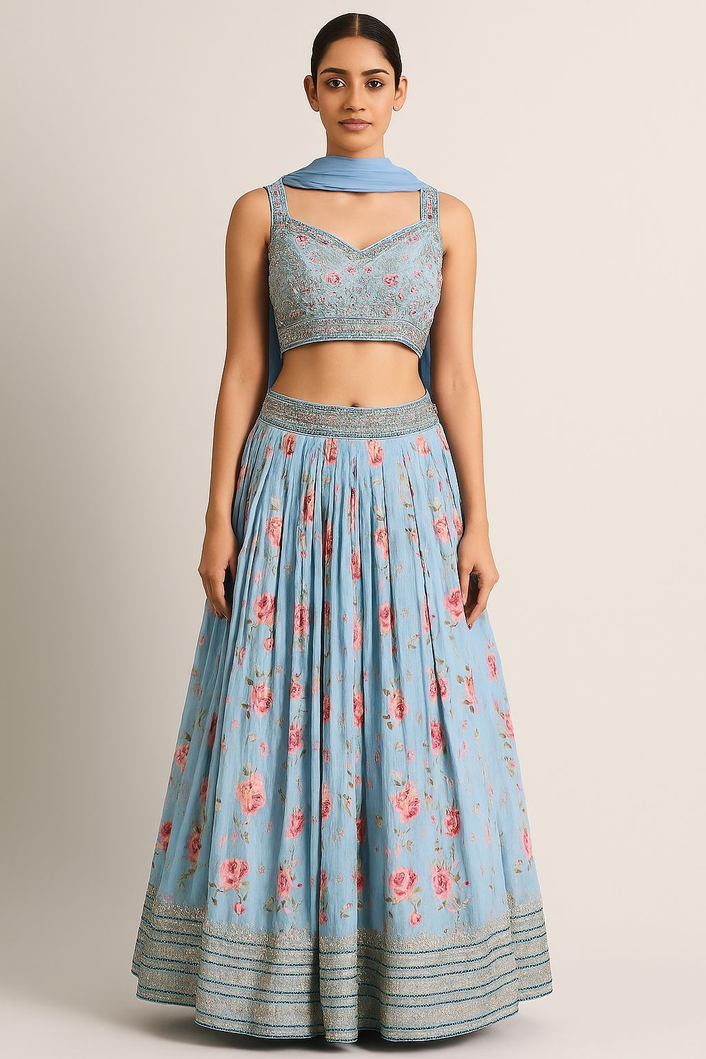 Shree Shanti Selection - Blue Floral Lehenga Choli for Women
