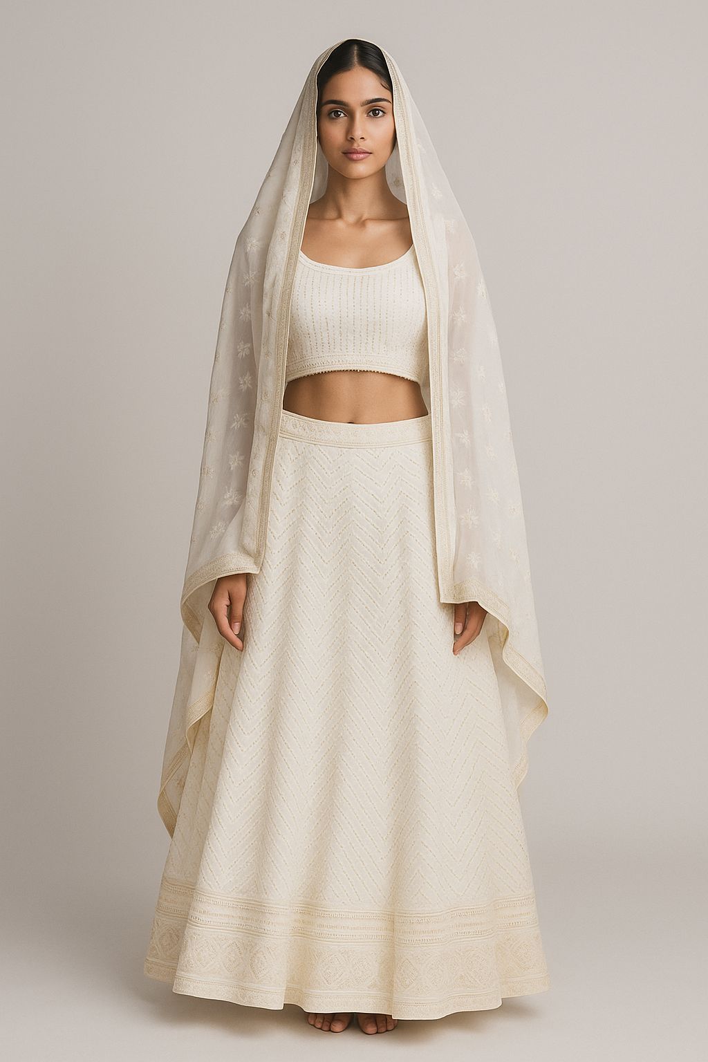 Shree Shanti Selection - White Embroidered Lehenga Set