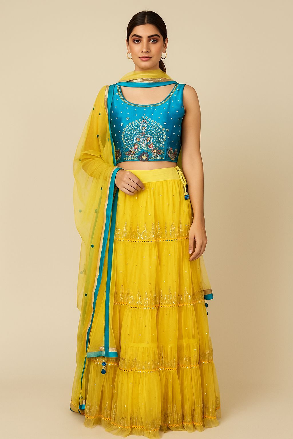 Shree Shanti Selection - Blue and Yellow Lehenga for Women