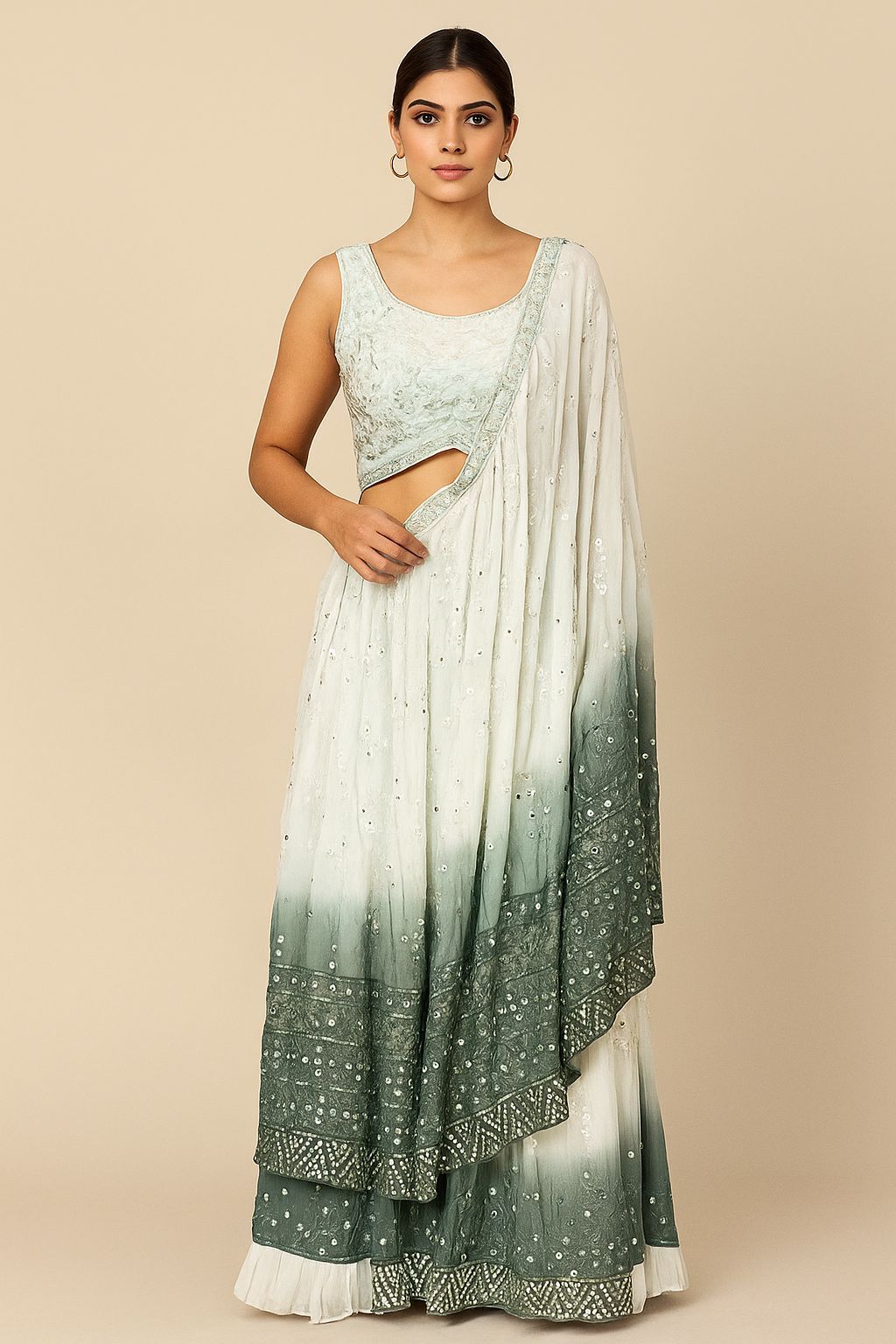 Shree Shanti Selection - Lehenga for Women in White and Green Colour