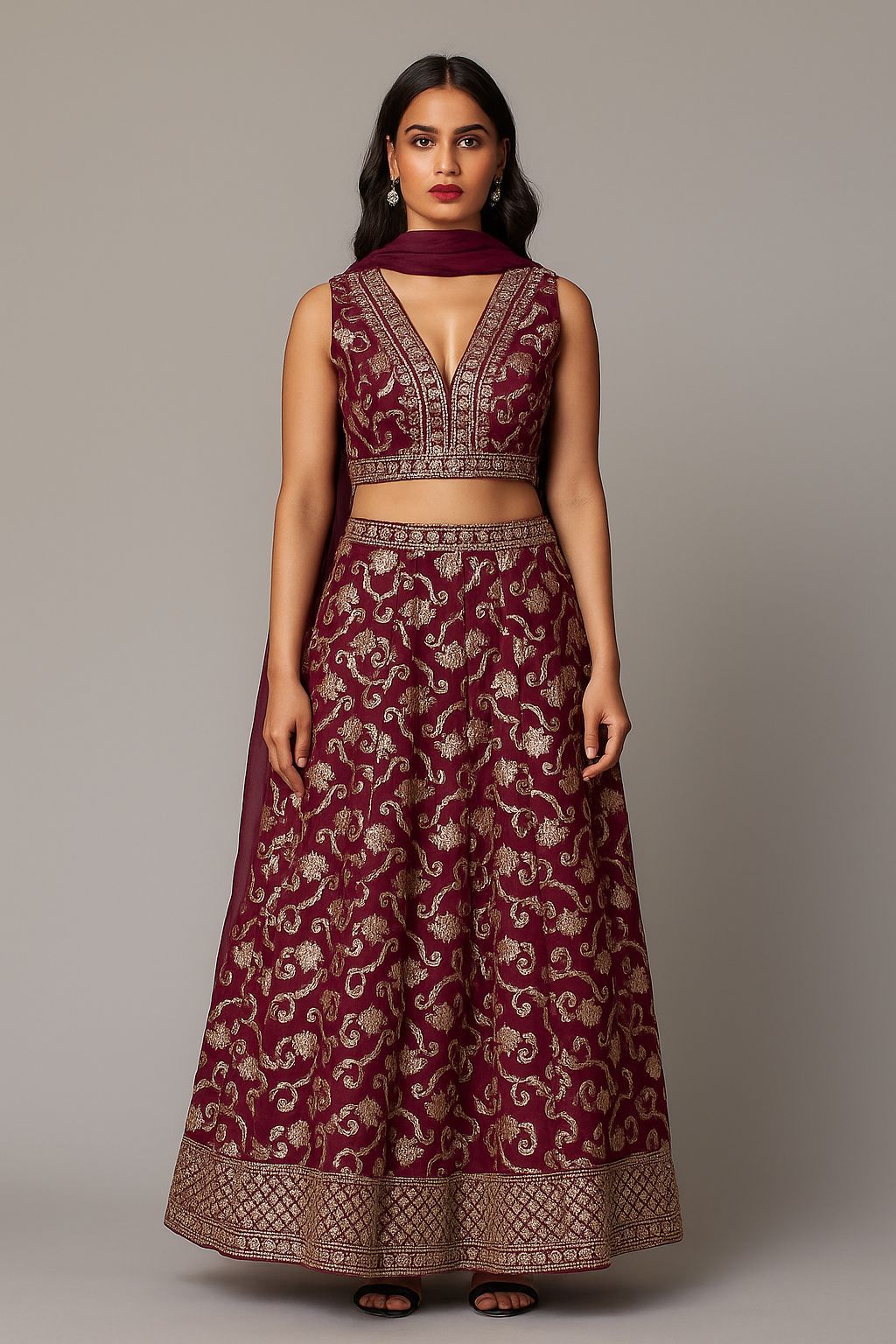Shree Shanti Selection - Maroon Lehenga Set for Women