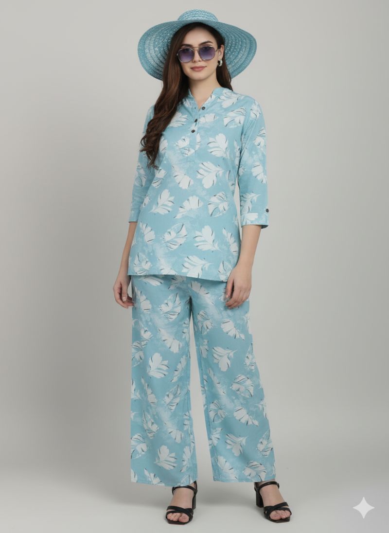 Shree Shanti Selection - Blue Printed Nightdress Coord Set for Women