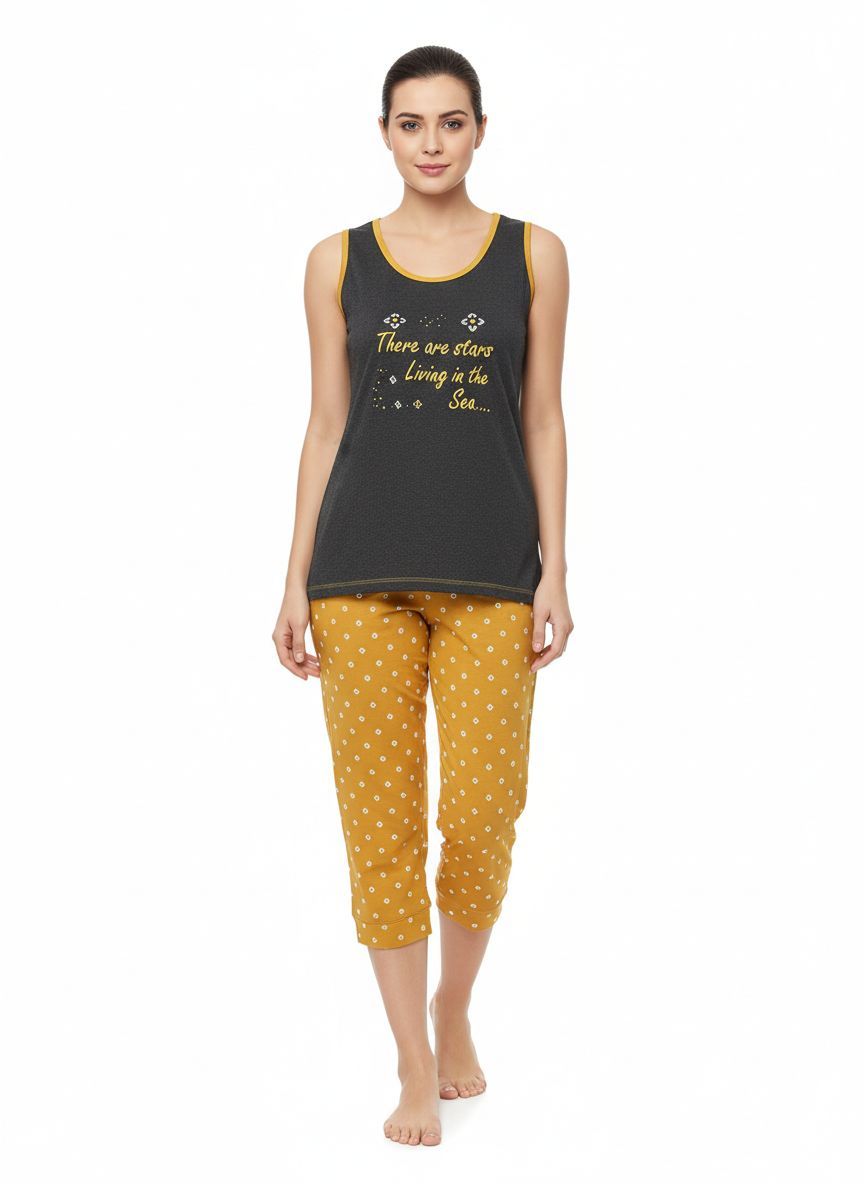 Shree Shanti Selection - Black And Yellow Night Dress Suit