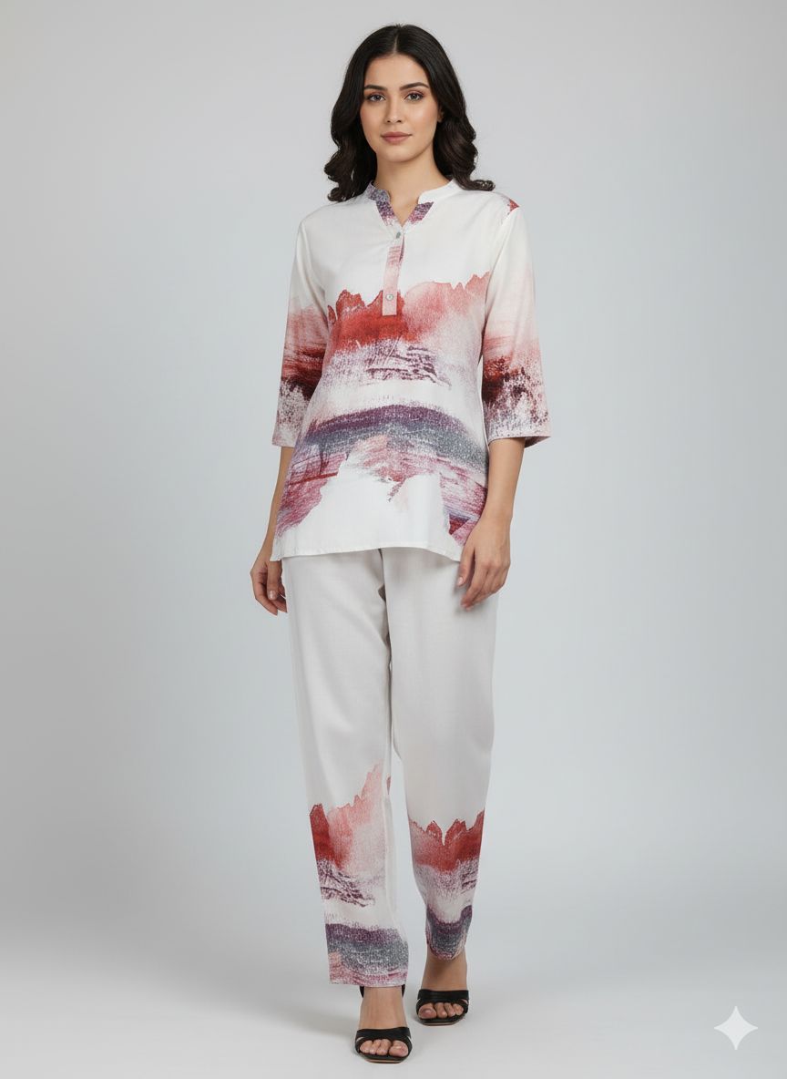 Shree Shanti Selection - White Printed Nightdress Coord Set for Women