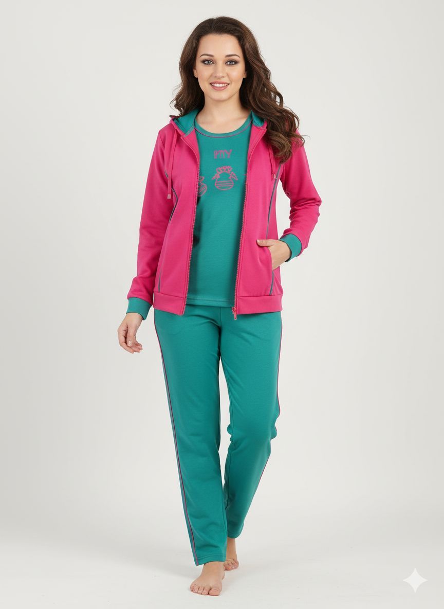 Shree Shanti Selection - Teal Night Dress with Pink Jacket