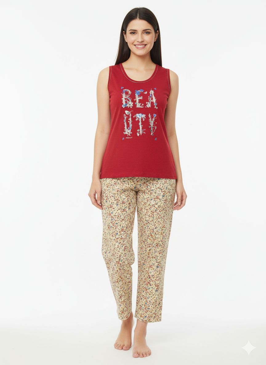 Shree Shanti Selection - Red Sleeveless Night Dress