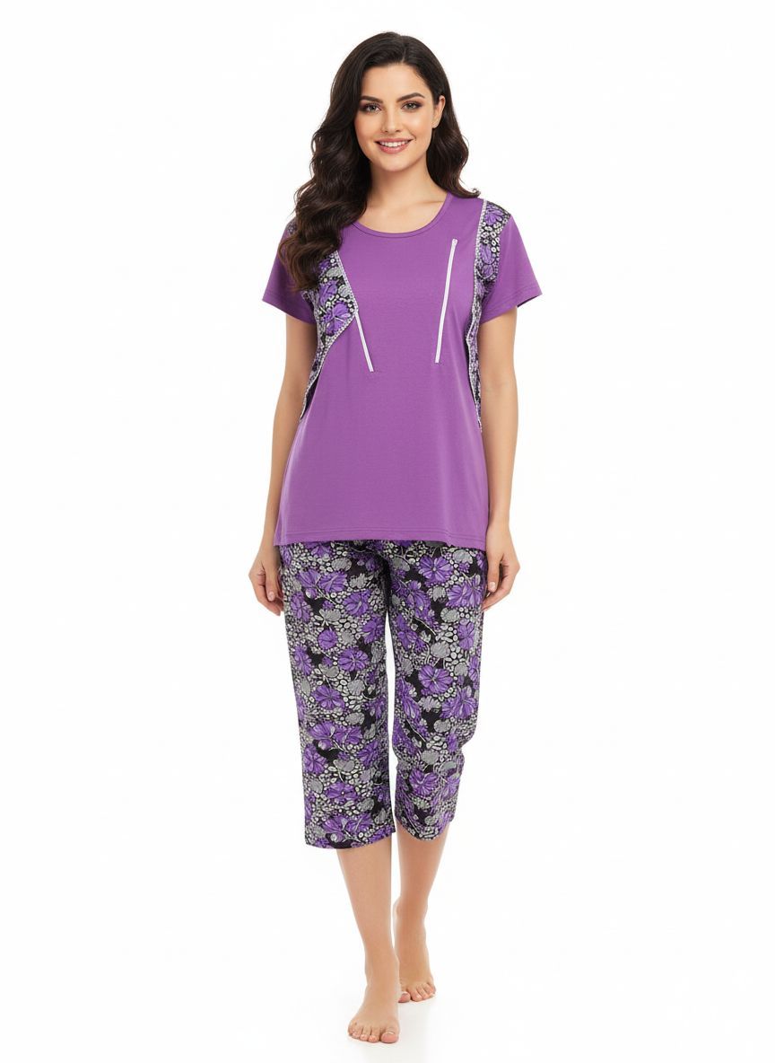 Shree Shanti Selection - Purple Printed Nightwear Set