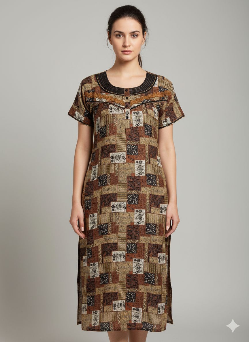 Shree Shanti Selection - Brown Patch Printed Nighty