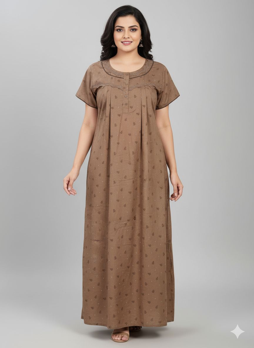 Shree Shanti Selection - Light Brown Printed Nighty