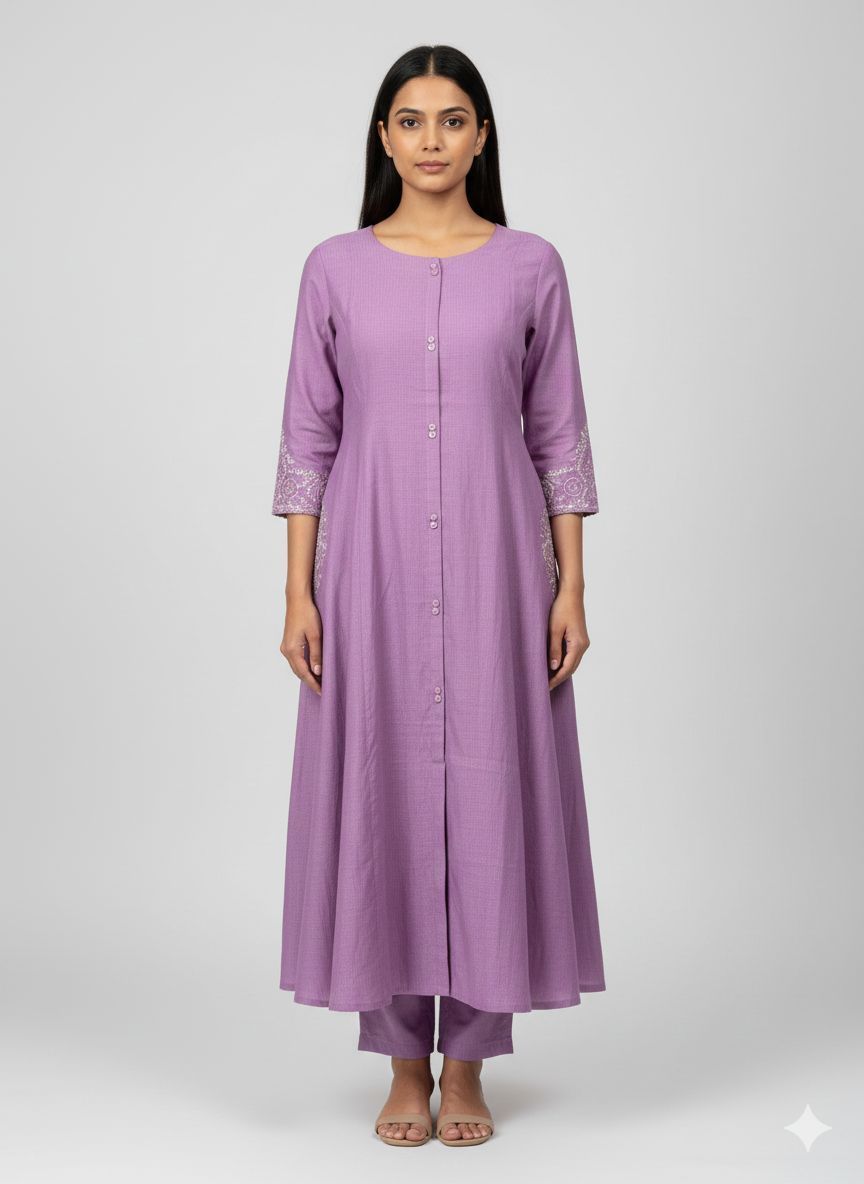 Shree Shanti Selection - Lavender Button-Down A-Line Kurta Set