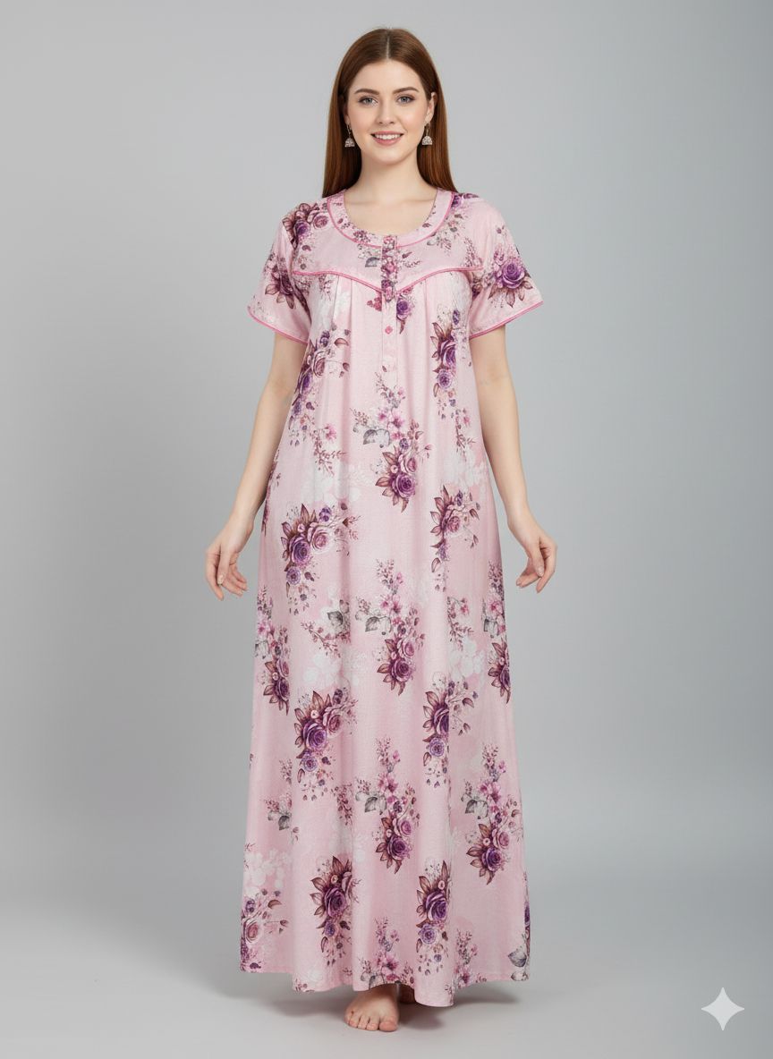 Shree Shanti Selection - Floral Nighty for Women in Pink