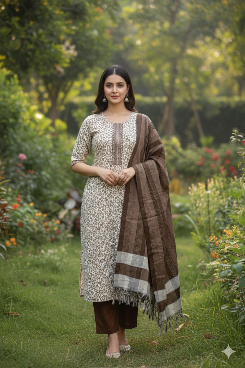 Shree Shanti Selection - Beige Brown Straight-Cut Suit