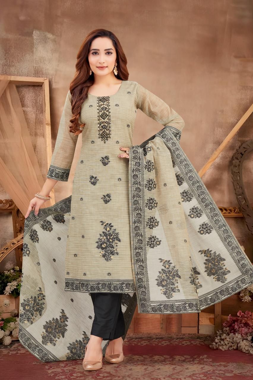 Shree Shanti Selection - Beige Floral Printed Straight Suit