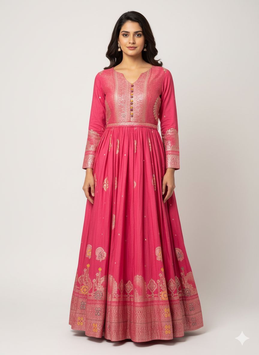 Shree Shanti Selection - Pink Gold Anarkali Gown