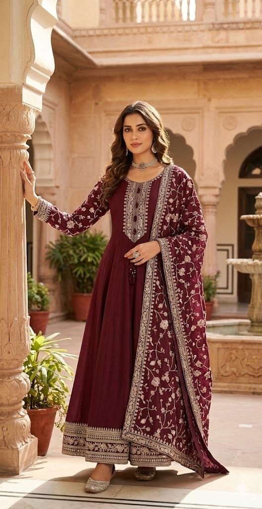 Shree Shanti Selection - Maroon Anarkali Ethnic Wear