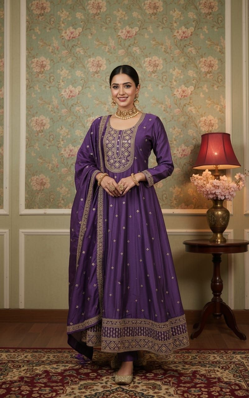Shree Shanti Selection - purple embroidered Anarkali suit