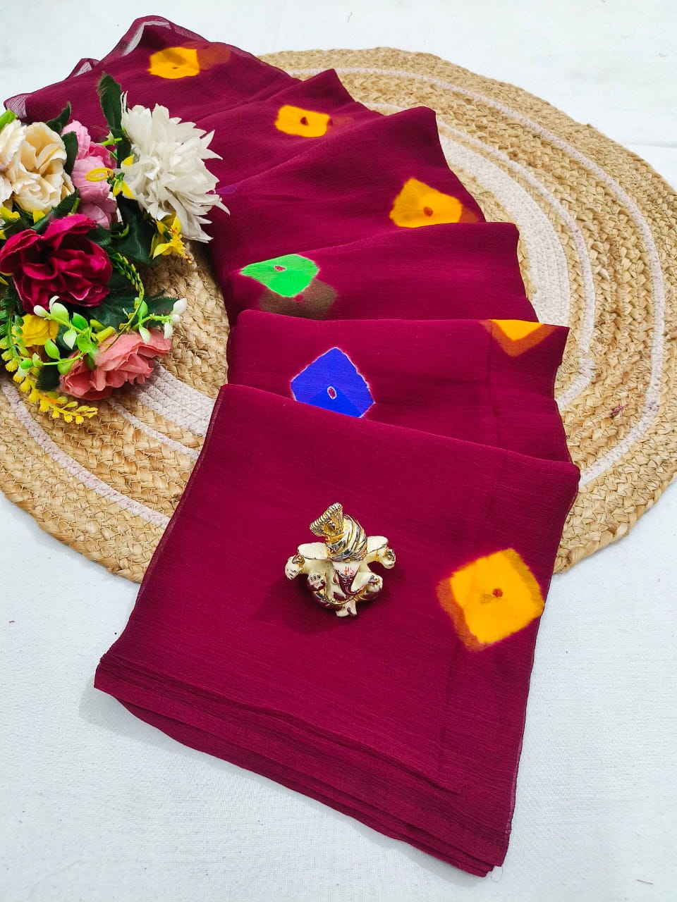 Shubh Sarees - Bandhani Chiffon Saree