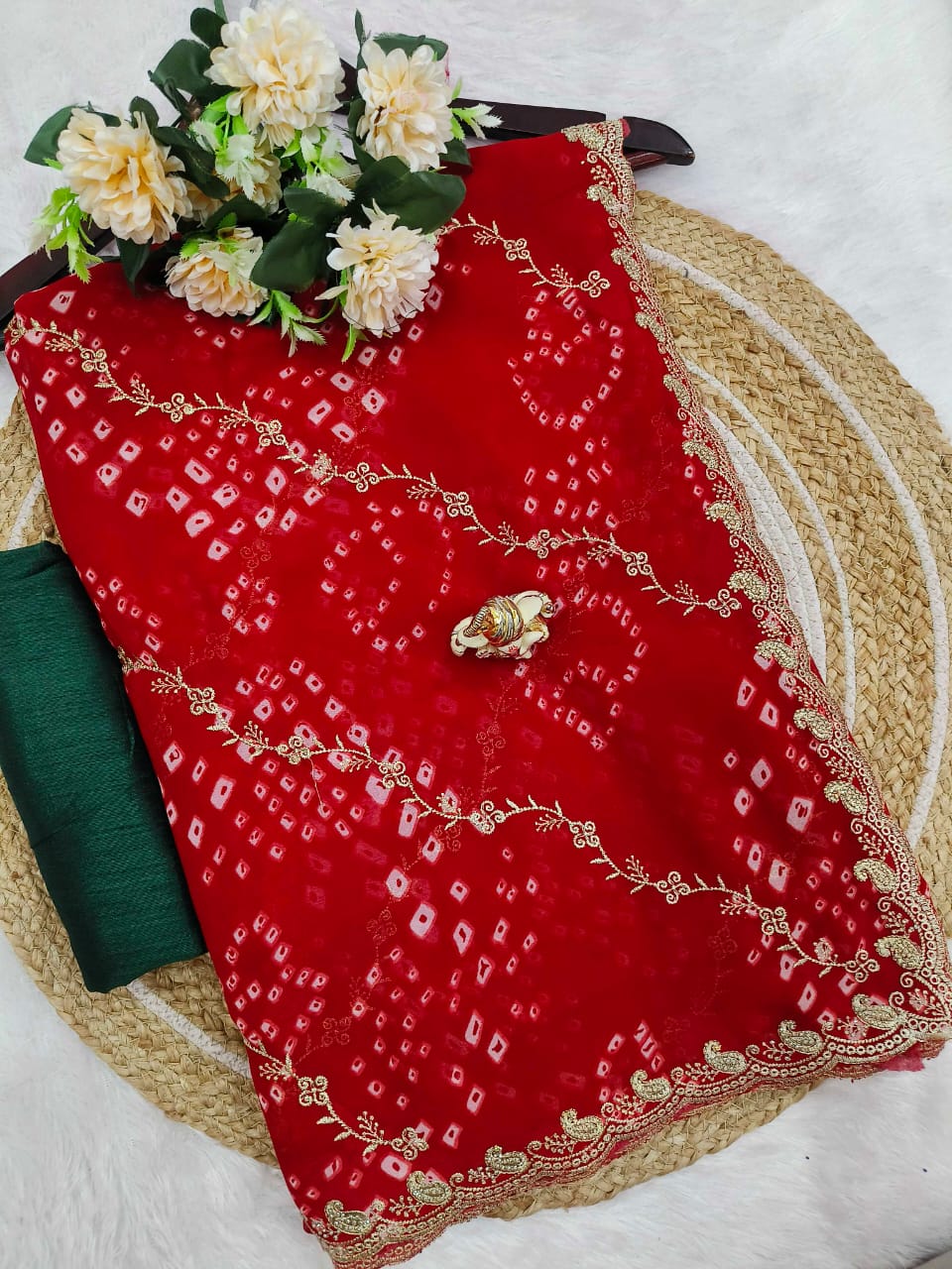 Shubh Sarees - Bandhej Work Georgette Saree