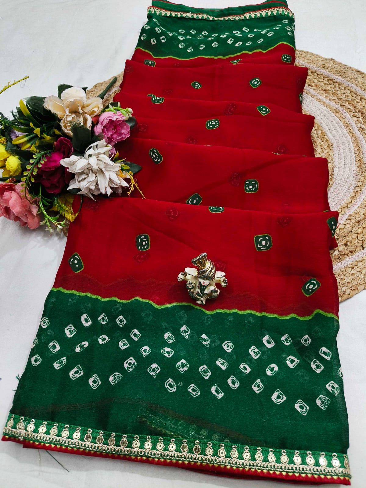 Shubh Sarees - Bandhani Work Georgette Saree