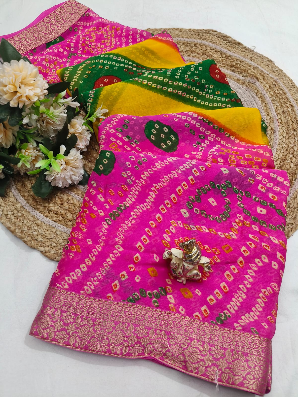 Shubh Sarees - Bandhej Print Chiffon Saree