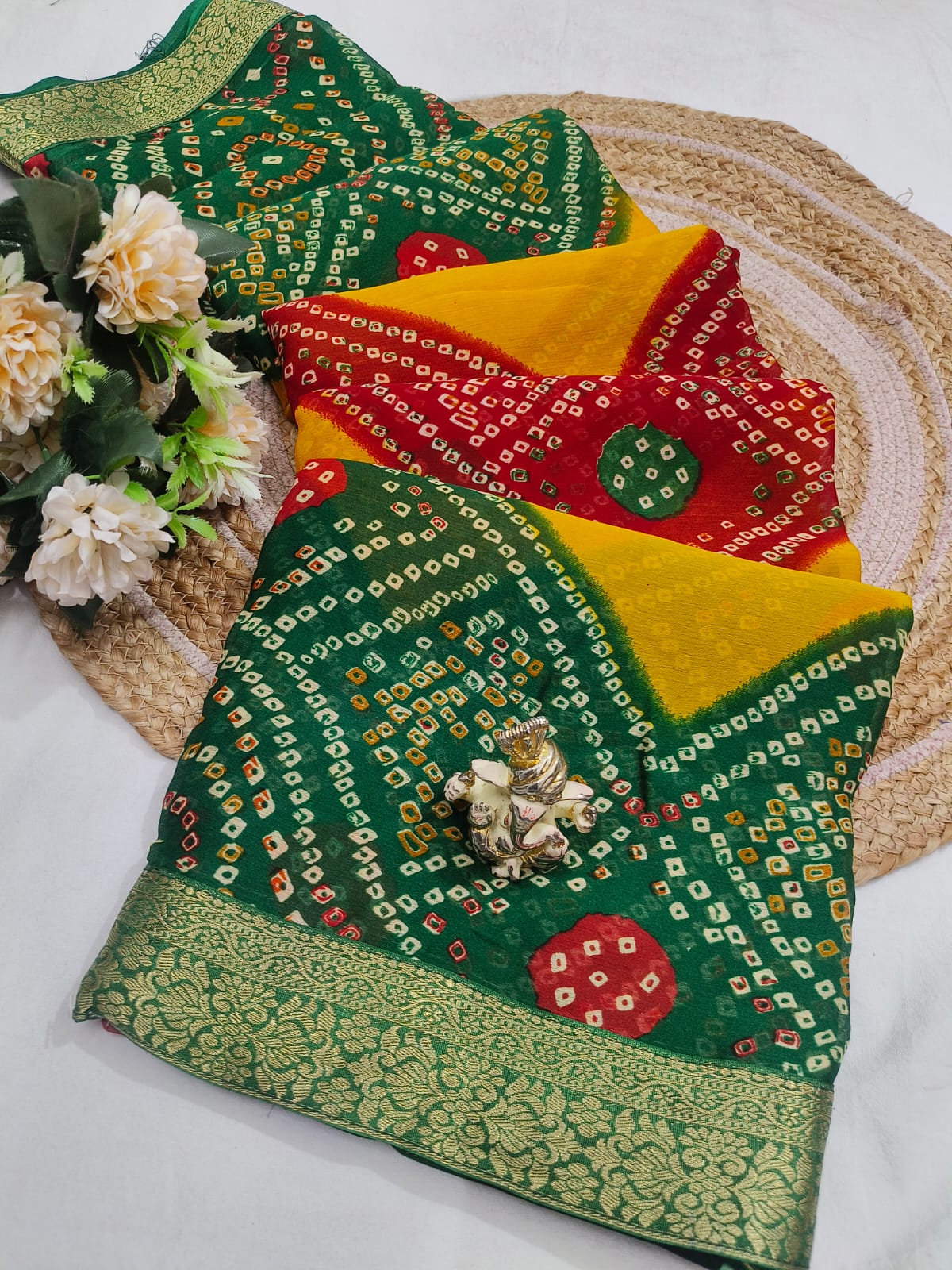 Shubh Sarees - Bandhej Print Chiffon Saree