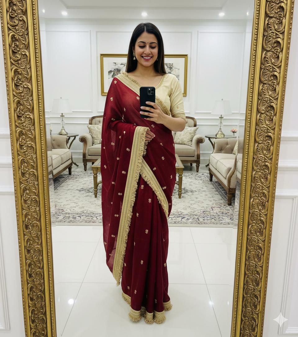 Shubh Sarees - Sequence Embroidery Satin Saree