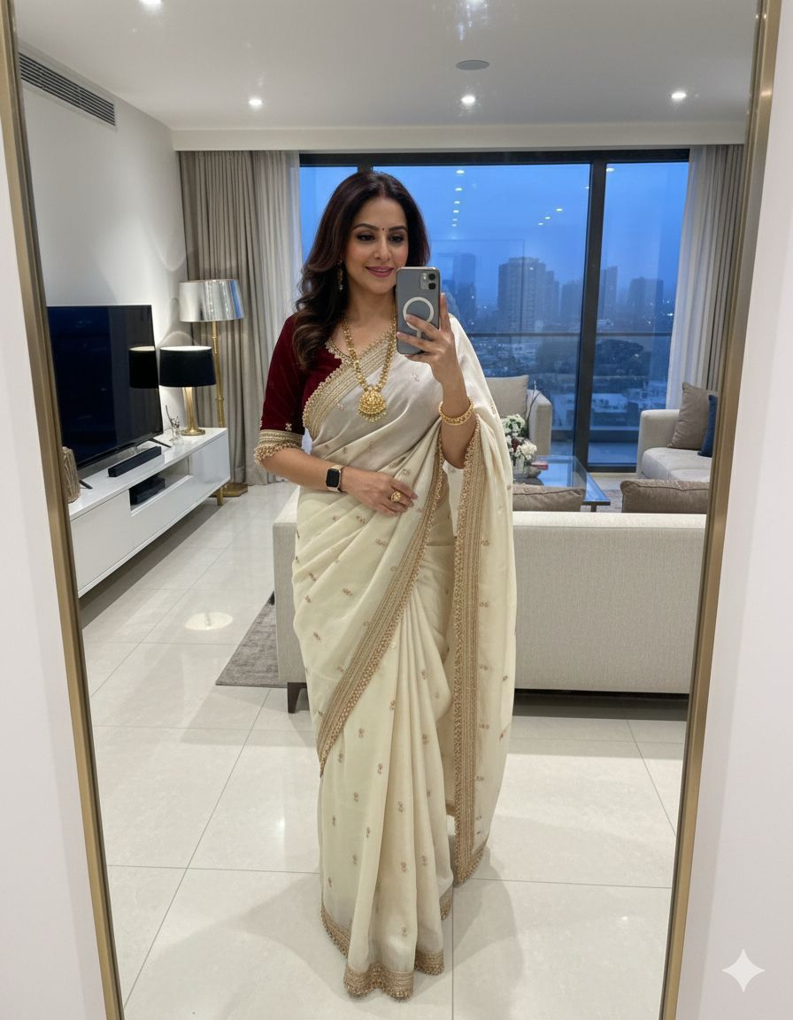 Shubh Sarees - Sequence Embroidery Satin Saree