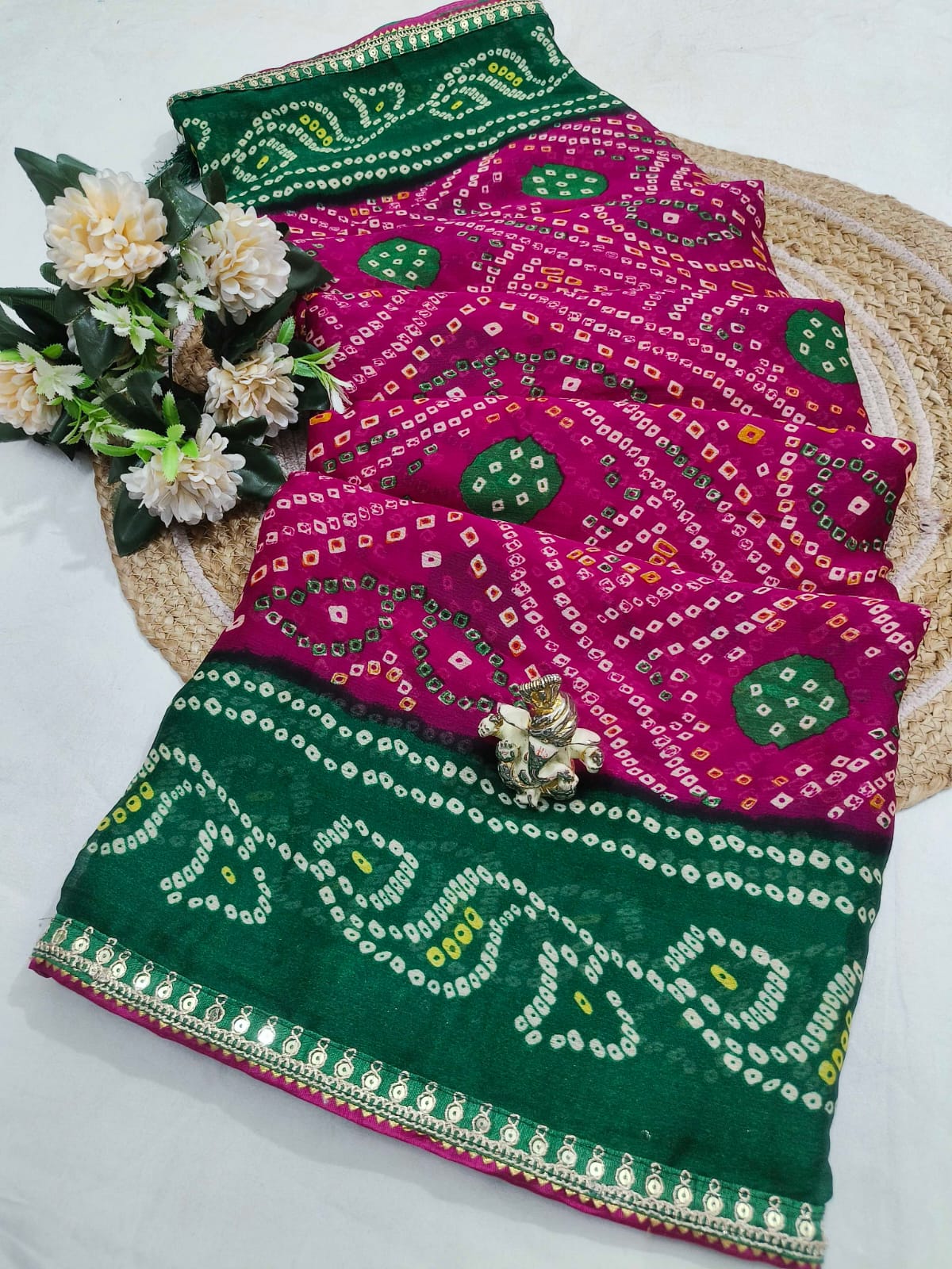 Shubh Sarees - Bandhani Sequence Georgette Saree