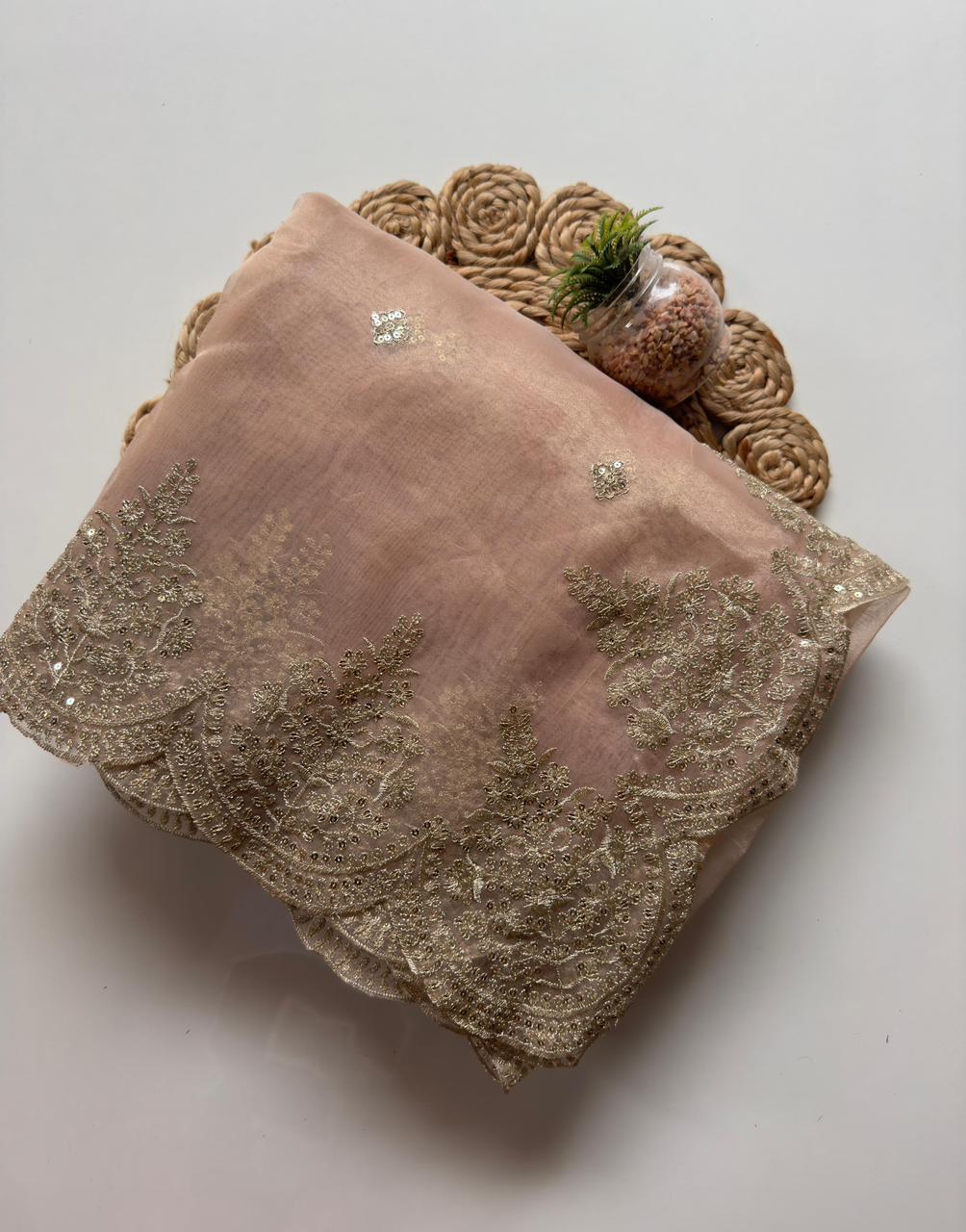 Shubh Sarees - Zari Sequence Organza Saree