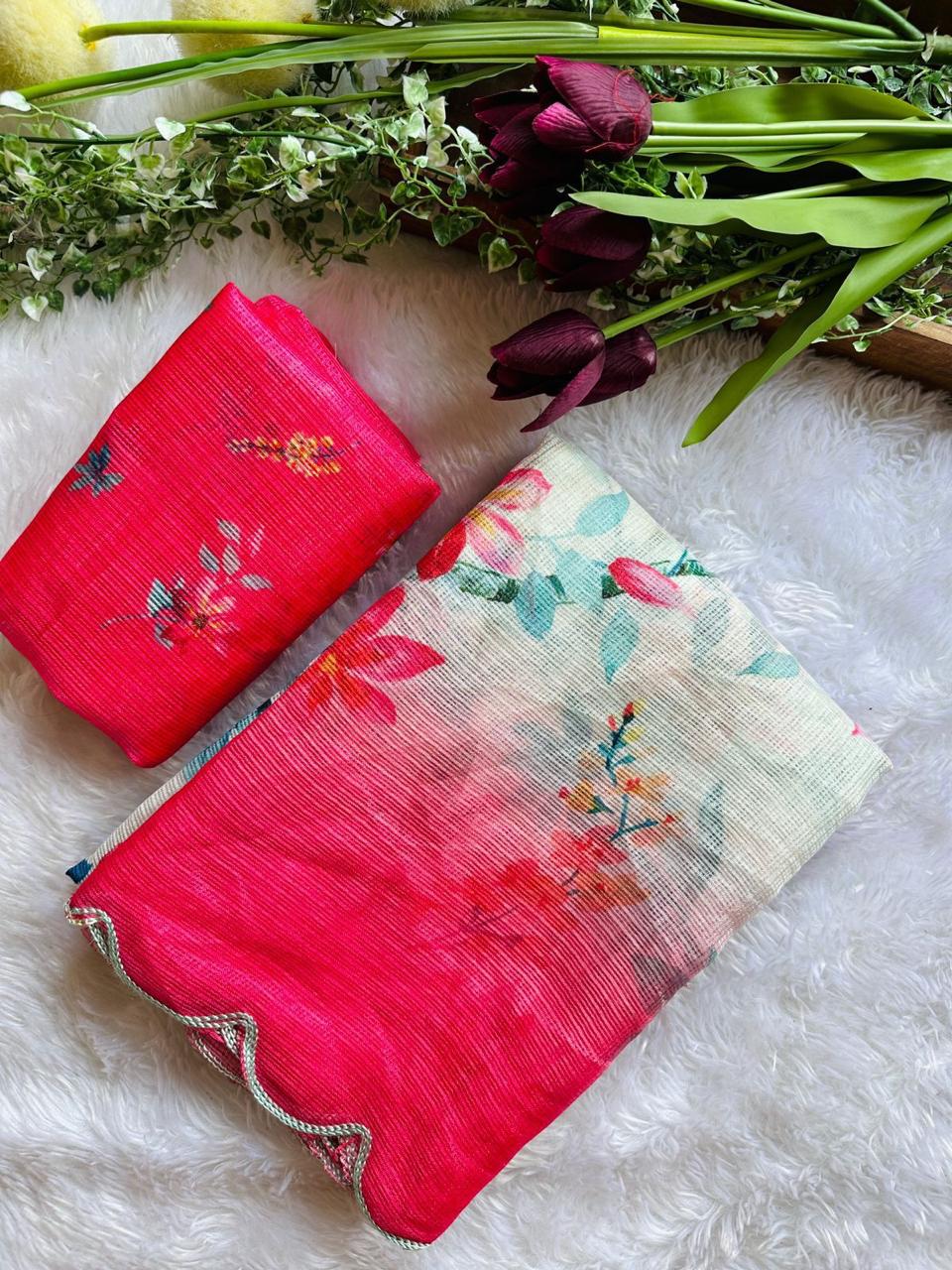 Shubh Sarees - Floral Print Cotton Saree