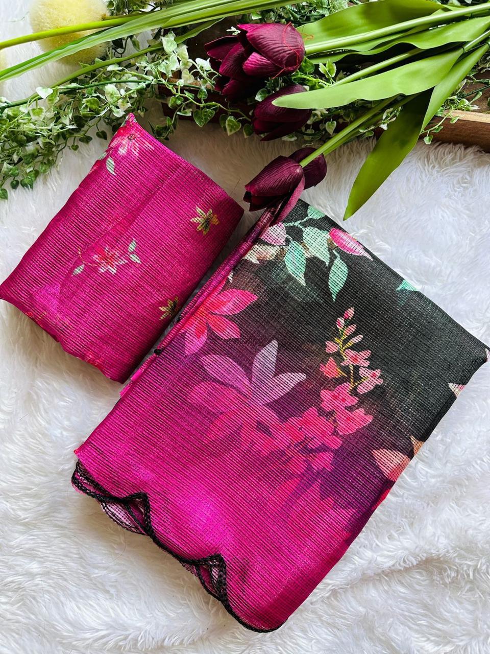 Shubh Sarees - Floral Print Cotton Saree