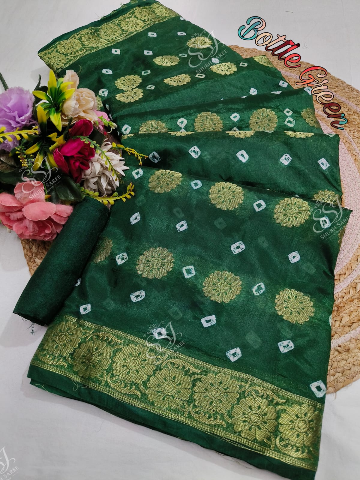 Shubh Sarees - Bandhani Zari Silk Saree