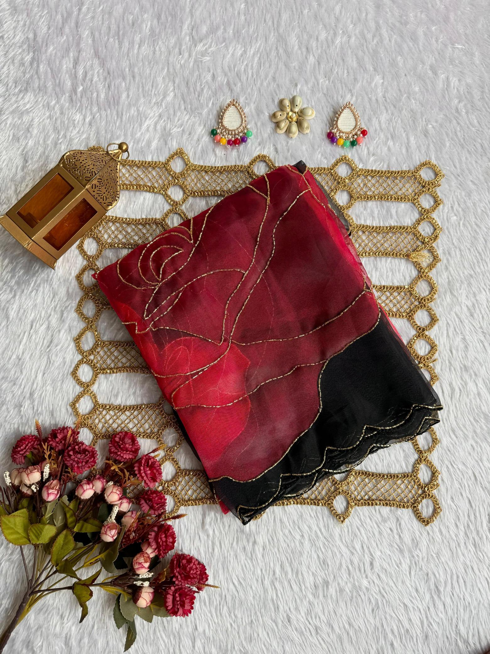 Shubh Sarees - Digital Work Organza Saree