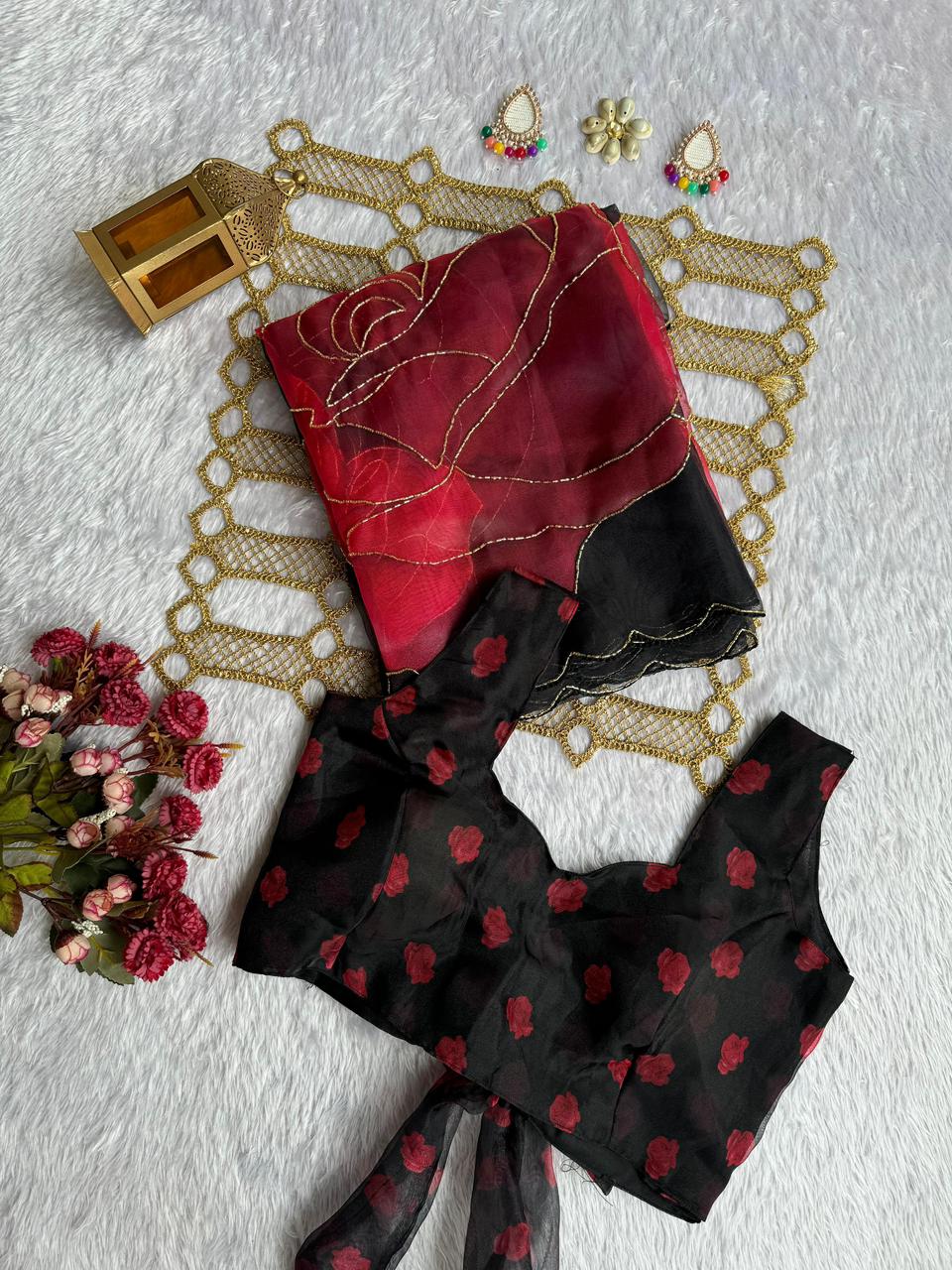 Shubh Sarees - Digital Work Organza Saree