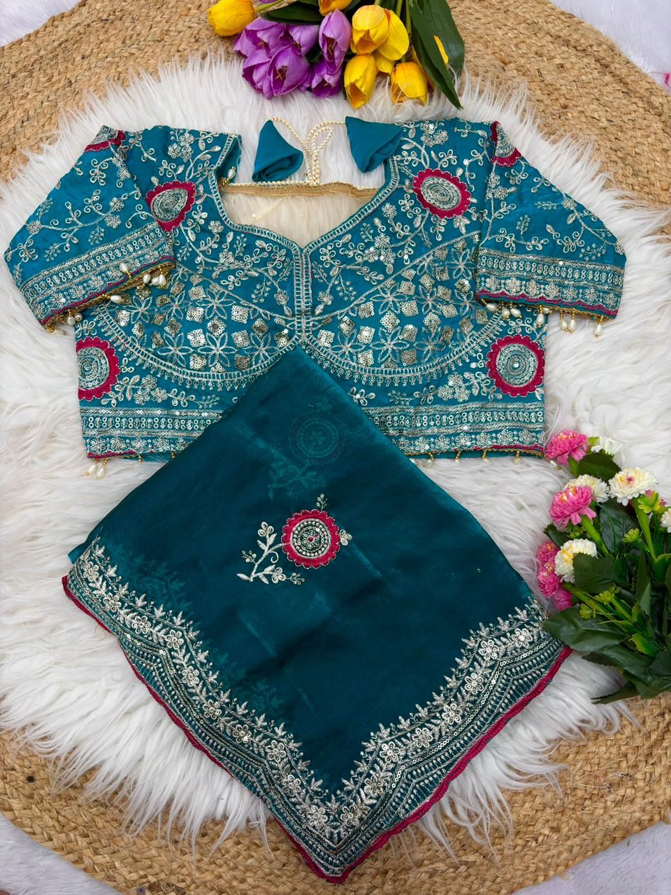 Shubh Sarees - Sequence Embroidery Satin Saree