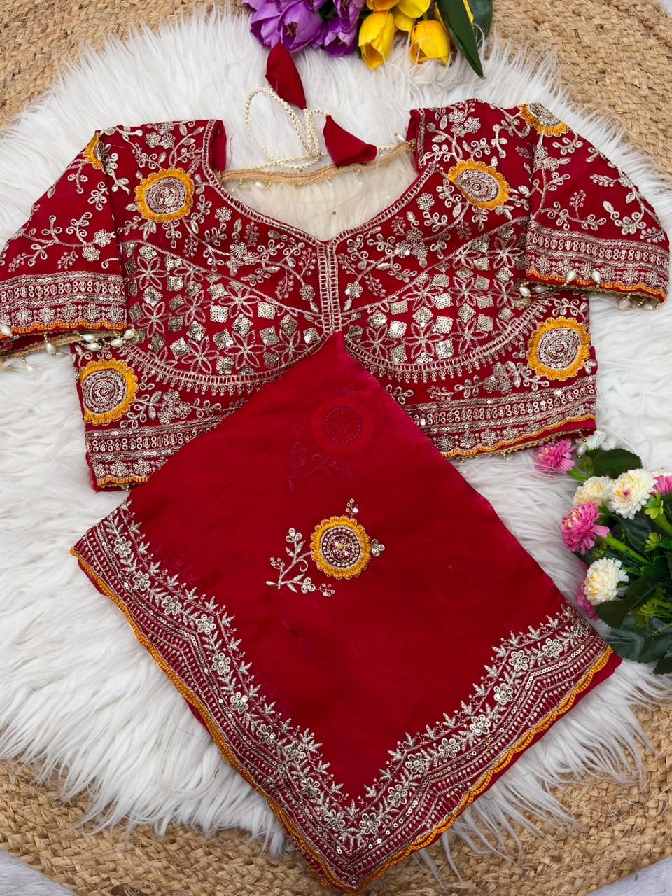 Shubh Sarees - Sequence Embroidery Satin Saree