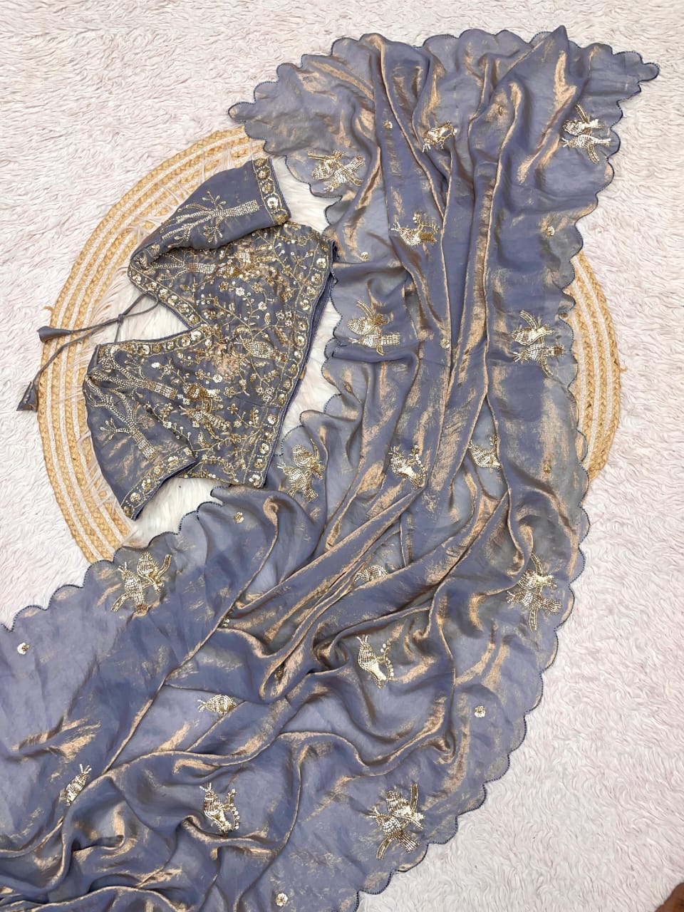 Shubh Sarees - Khatli Work Satin Saree