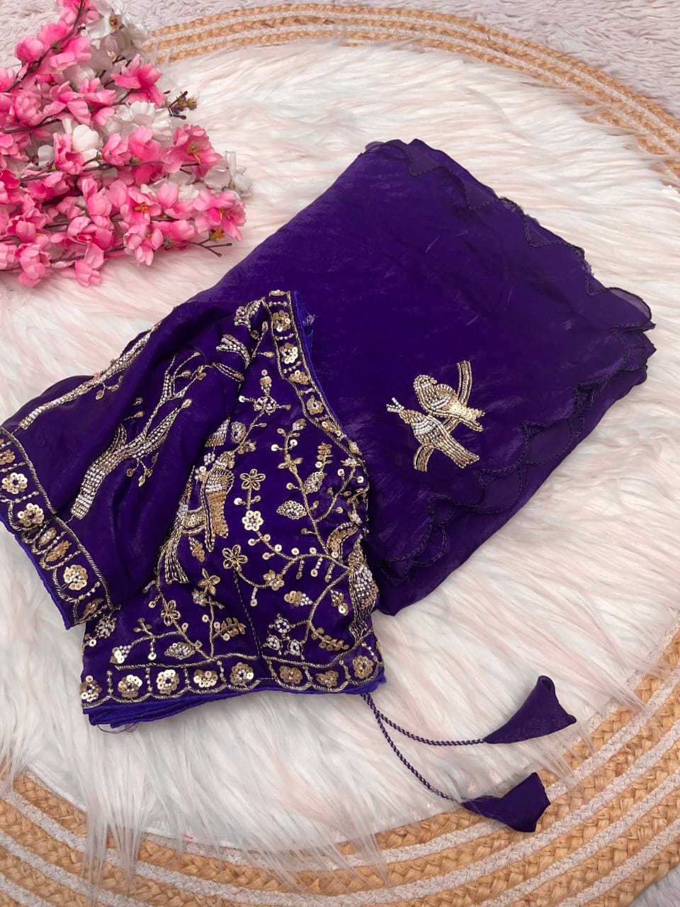 Shubh Sarees - Khatli Work Satin Saree