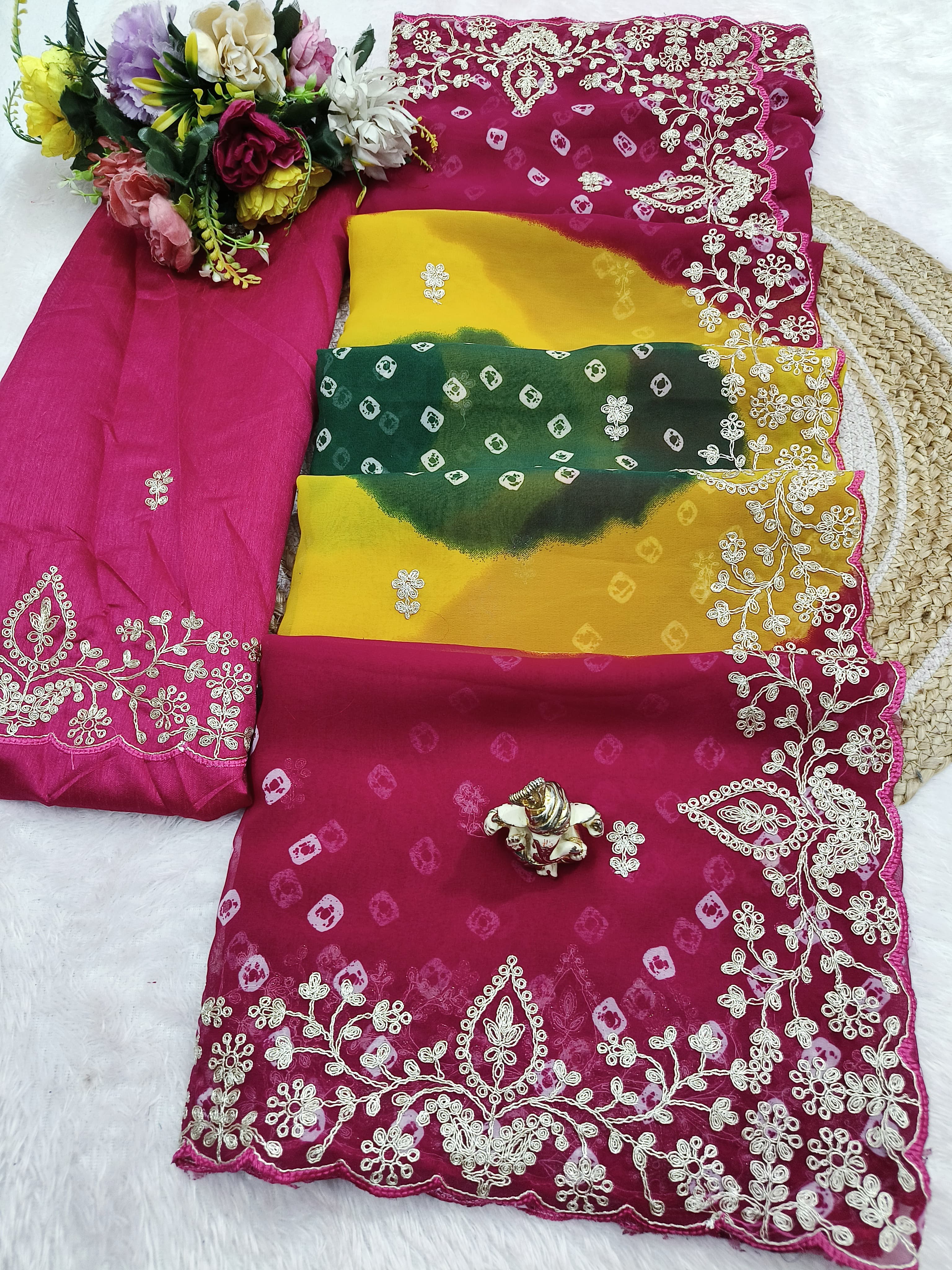 Shubh Sarees - Bandhej Zari Embroidery Saree