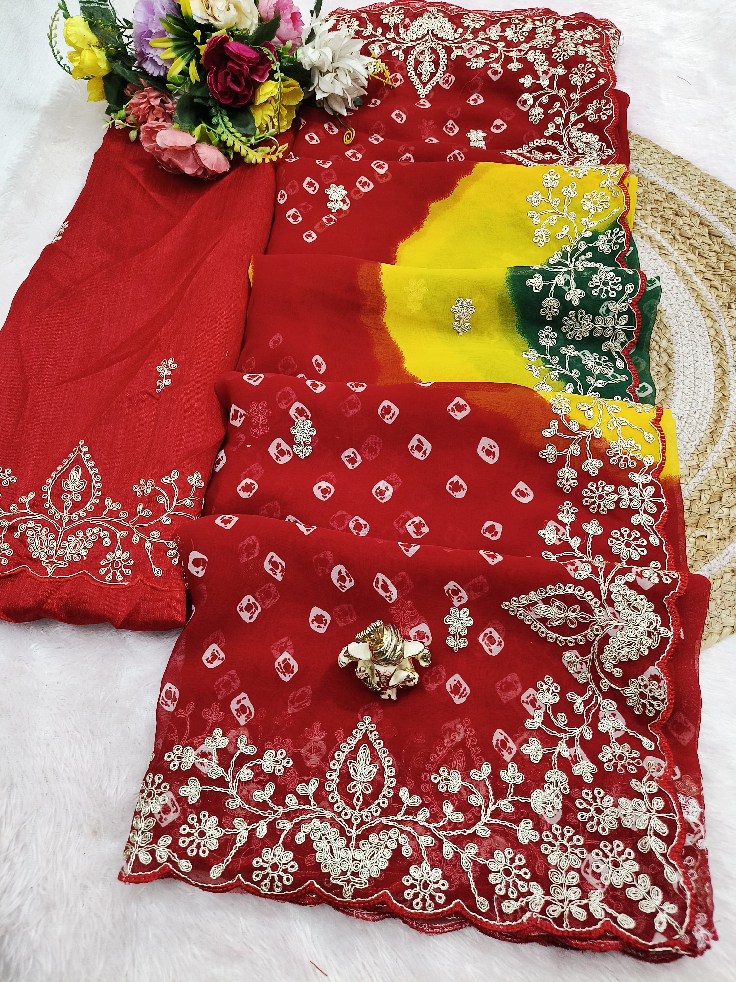 Shubh Sarees - Bandhej Zari Embroidery Saree