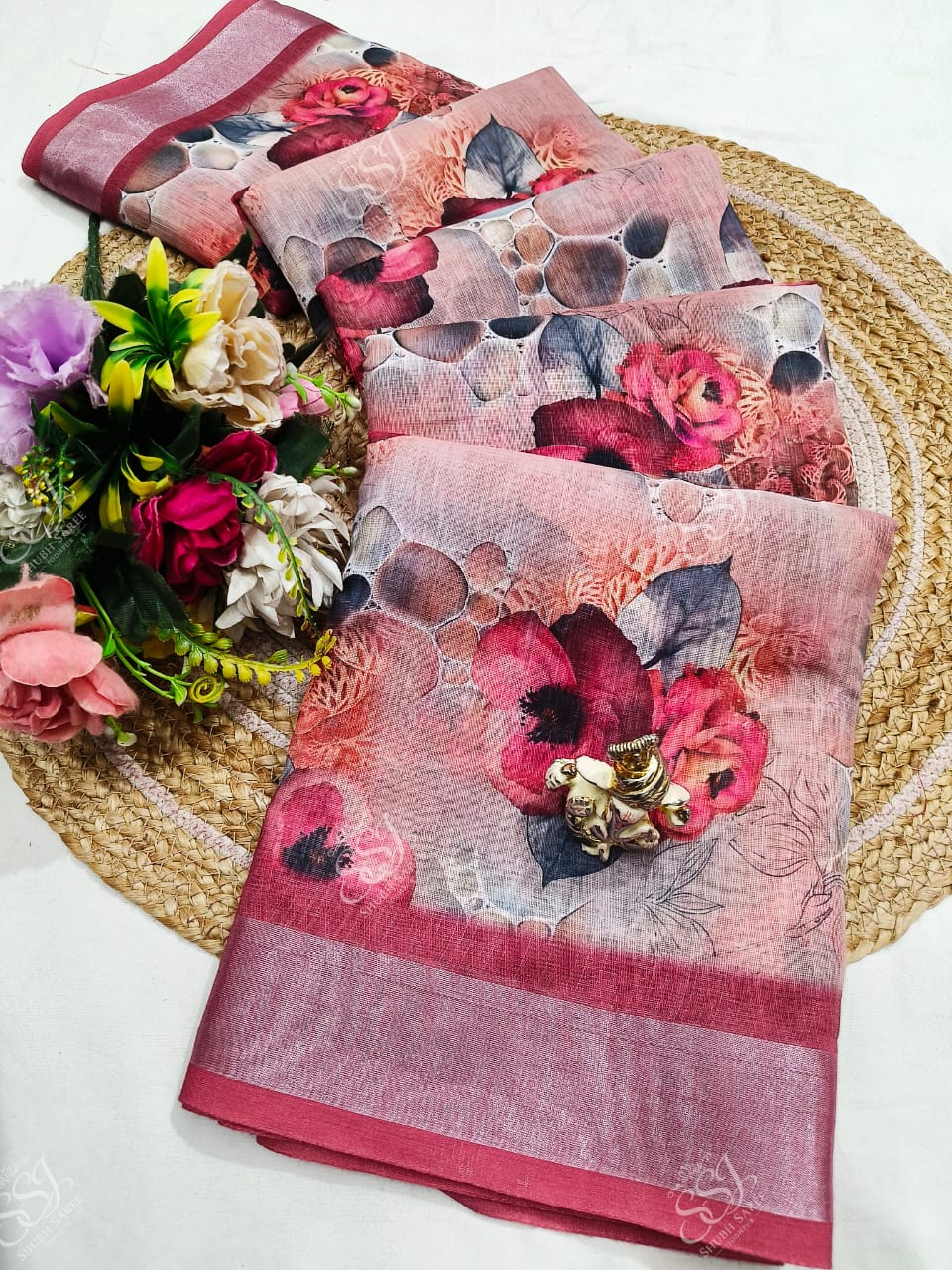 Shubh Sarees - Digital Print Linen Saree