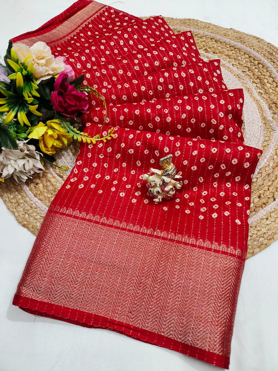 Shubh Sarees - Georgette Bandhani Zari Saree