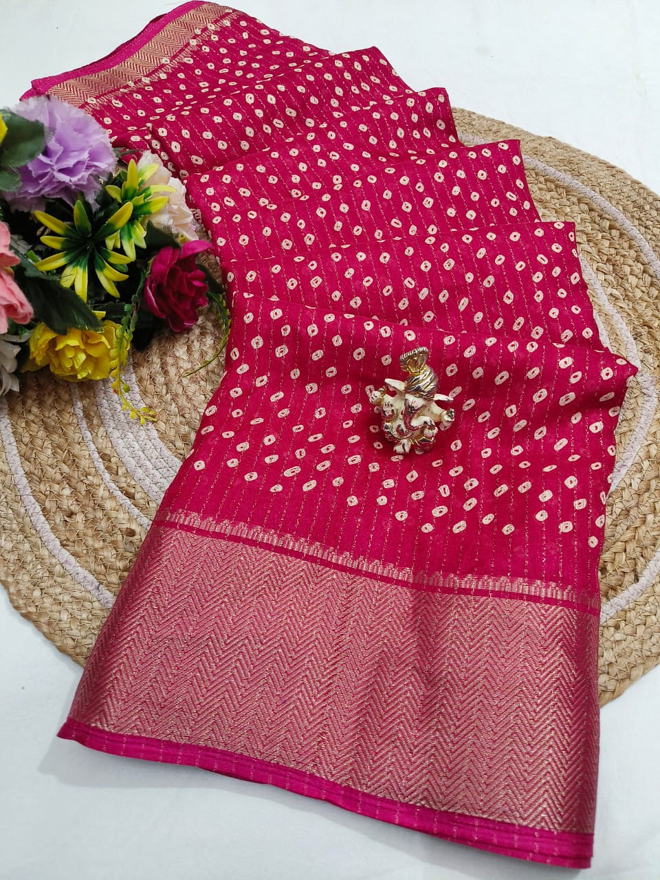 Shubh Sarees - Georgette Bandhani Zari Saree