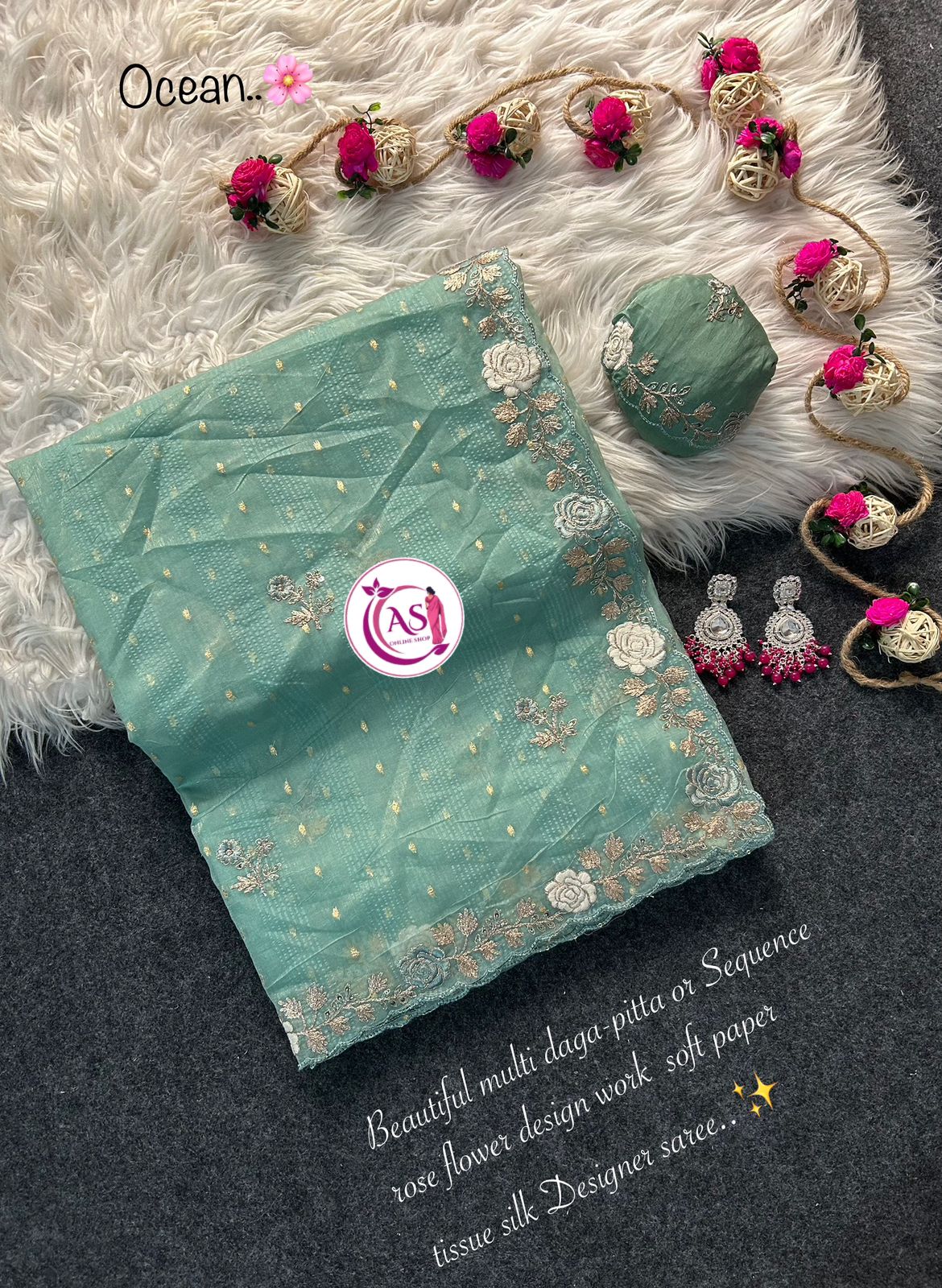 Shubh Sarees - Tissue Silk Floral Saree