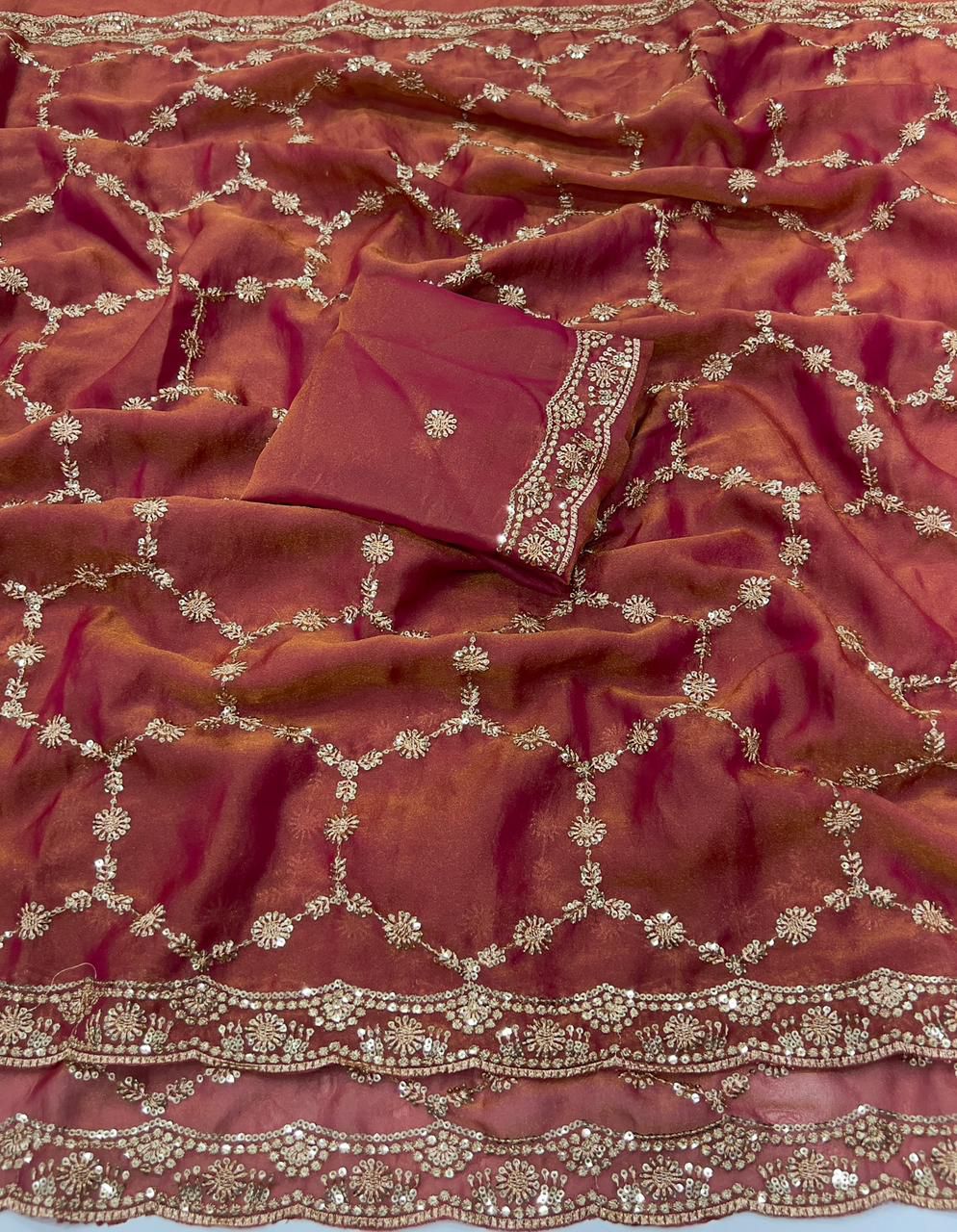 Shubh Sarees - Moss Satin Embroidery Saree