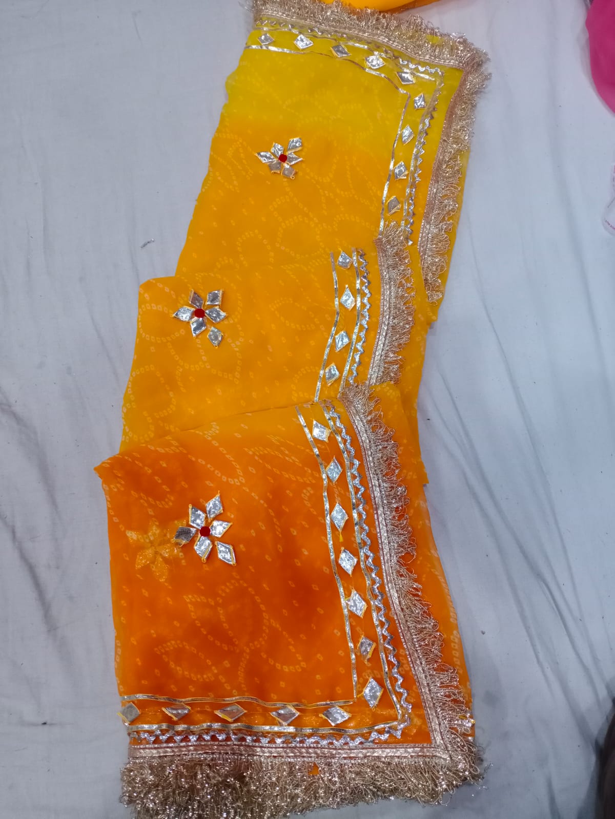 Shubh Sarees - Georgette Chunadi Gota Saree