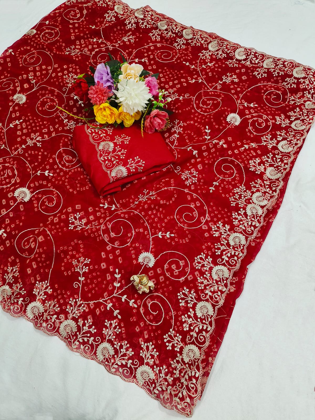 Shubh Sarees - Georgette Bandhej Coding Saree