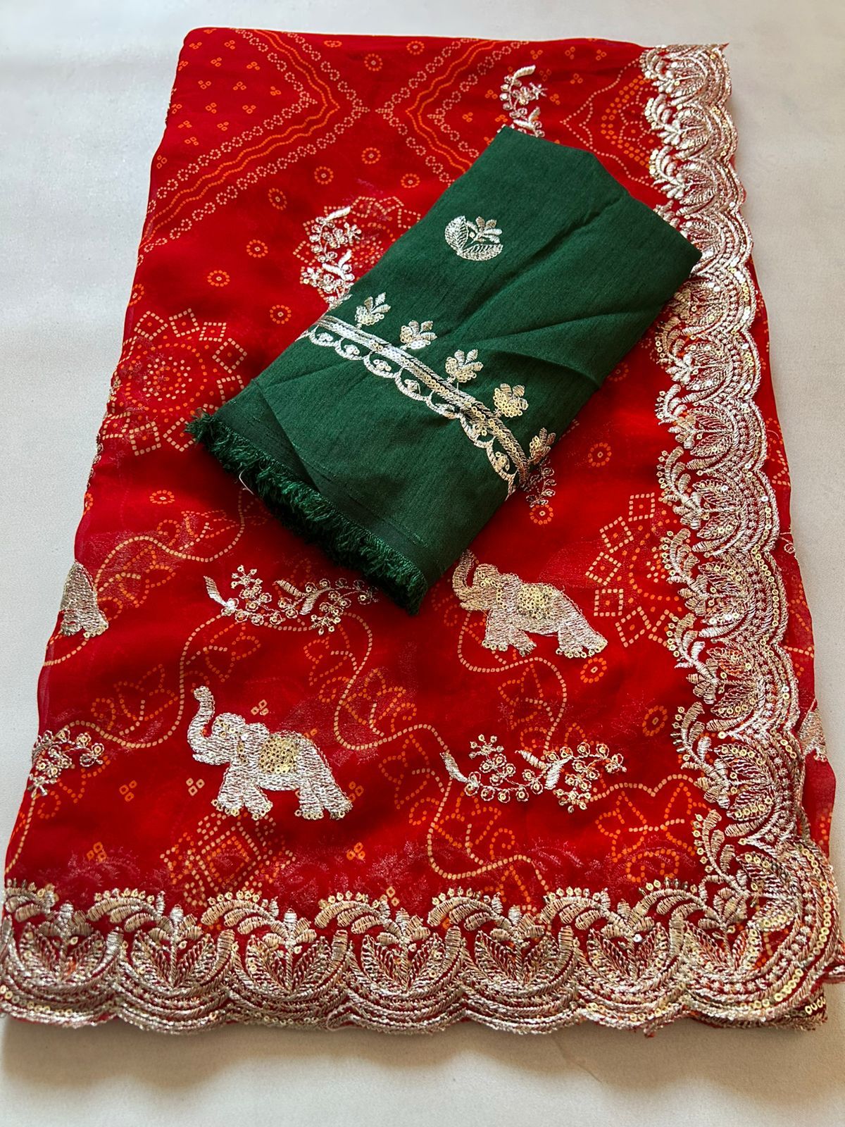 Shubh Sarees - Georgette Bandhani Saree