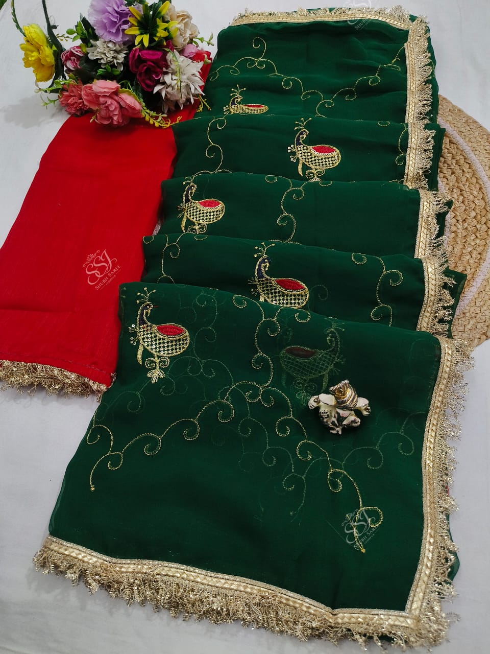Shubh Sarees - Georgette Embroidery Rajputi Saree