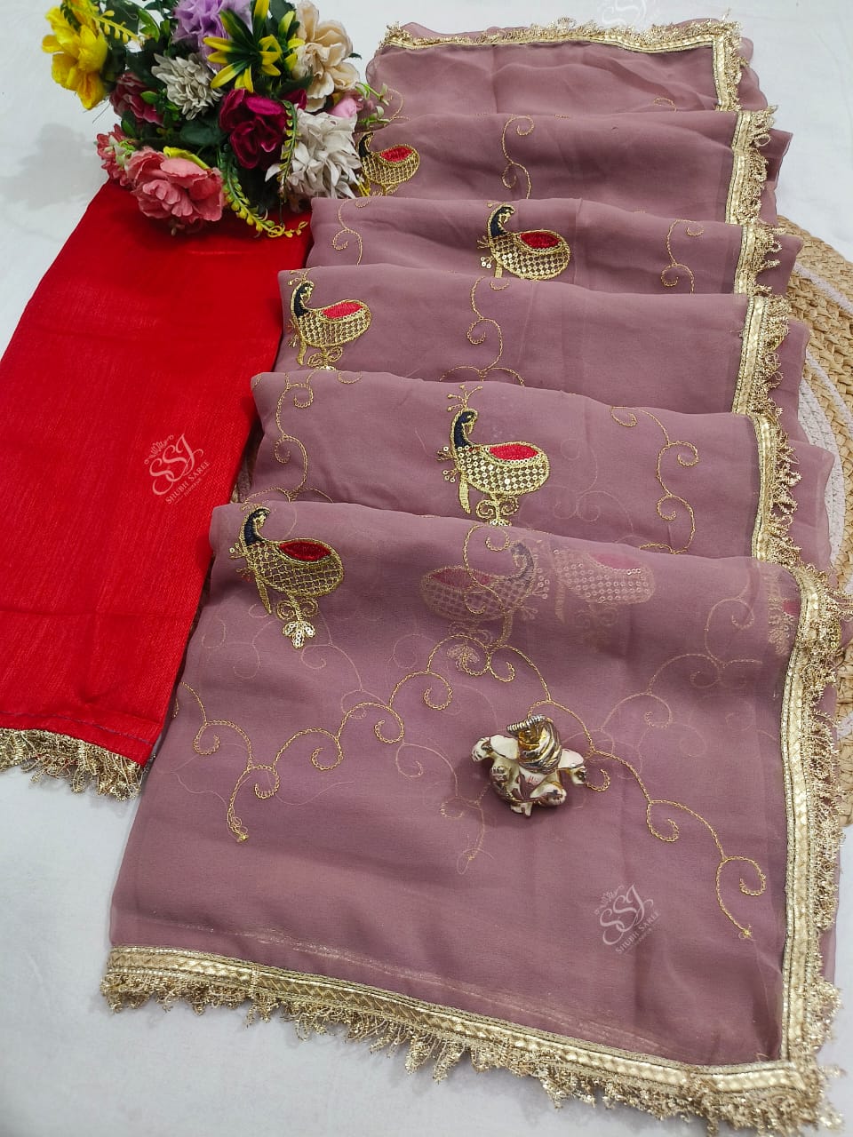 Shubh Sarees - Georgette Embroidery Rajputi Saree
